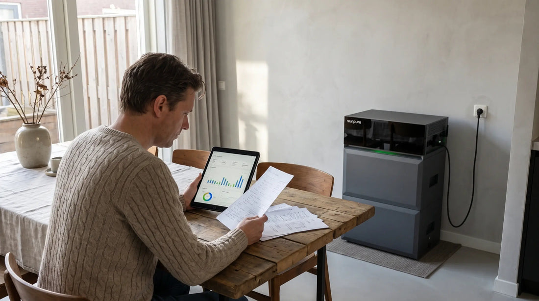 Huiseigenaar_vergelijkt_thuisbatterijen_met_energiegegevens_in_een_Nederlandse_woning