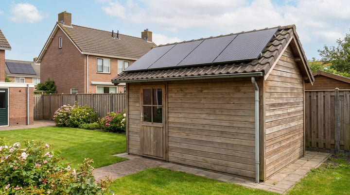 Nederlandse_houten_schuur_met_zonnepanelen_naast_een_woning